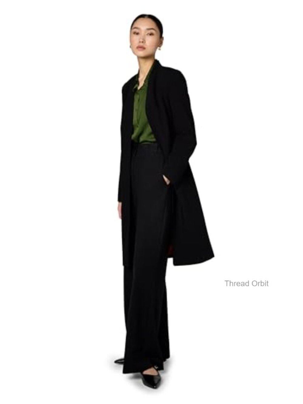Long Collarless Suiting Jacket Topper Business Casual Hook Eye